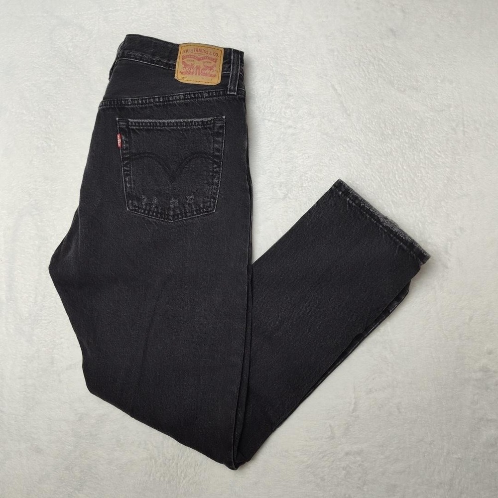 Levis 501 Jeans Mens 32x30 Black Distressed Button Fly Straight Denim Pants Work